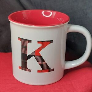 Signature 18 oz Coffee Mug Plaid Monogram Letter 'K'  NWOT